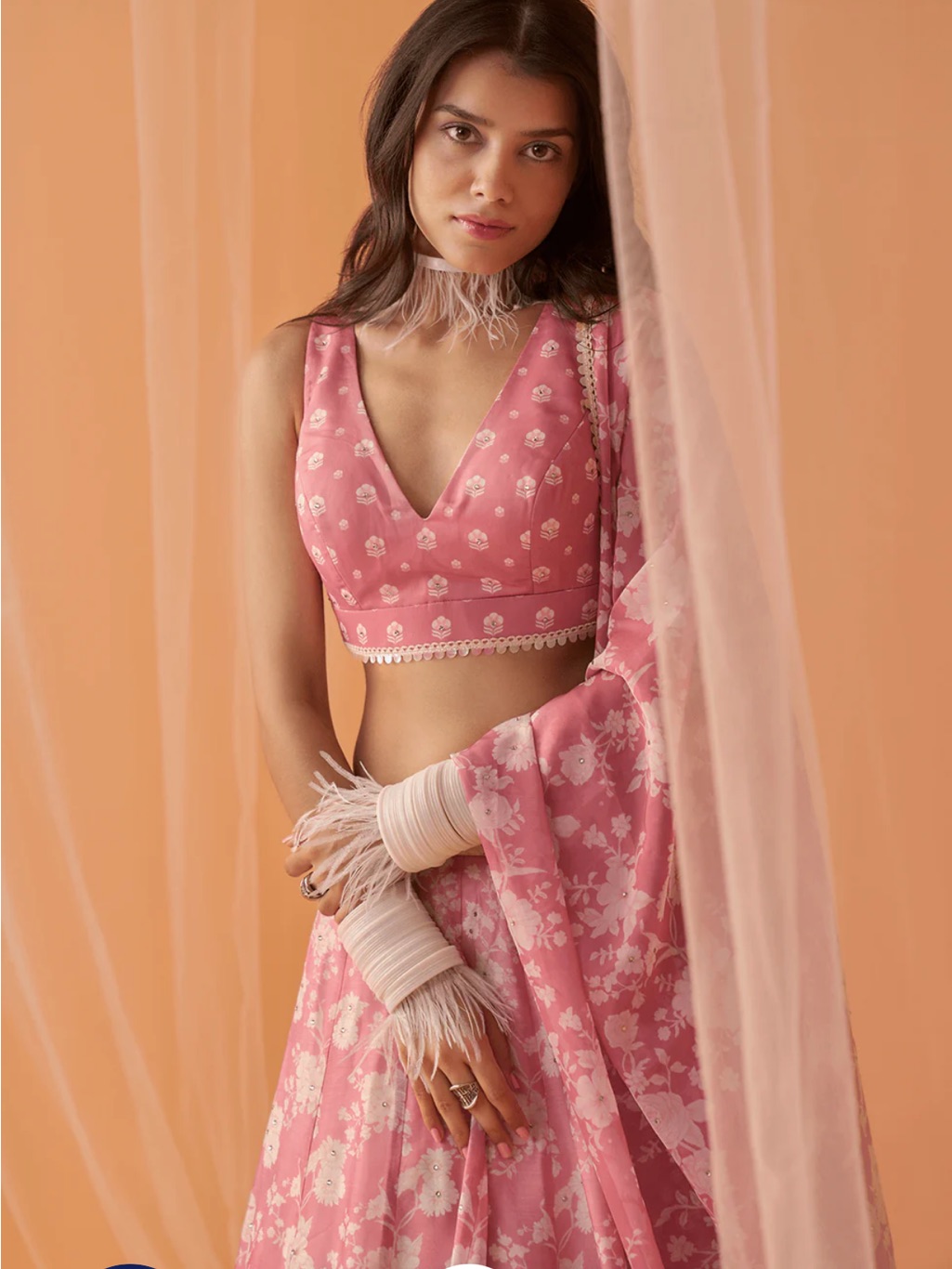 Dusty Pink White Floral Printed Lehenga — image 2 of 7